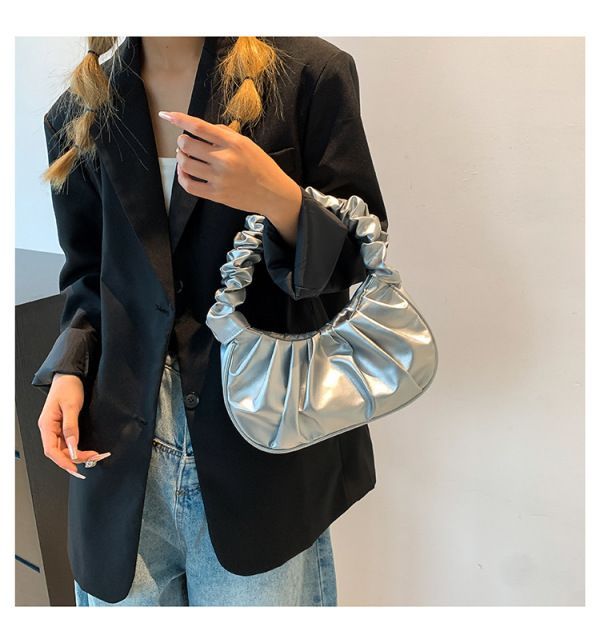 Women Bags Ladies Folds Design Small PU Leather Shoulder Bags Women Dumplings Handbags Travel Totes Fashion Clutch Bag Khaki one