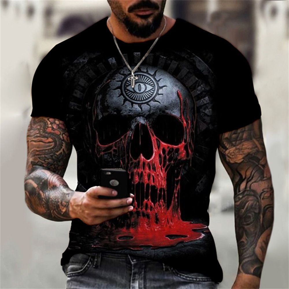 2024 AliExpress Cross border Amazon Foreign Trade Summer Style Short Sleeve Skull Digital Printed Men's 3D T-shirt