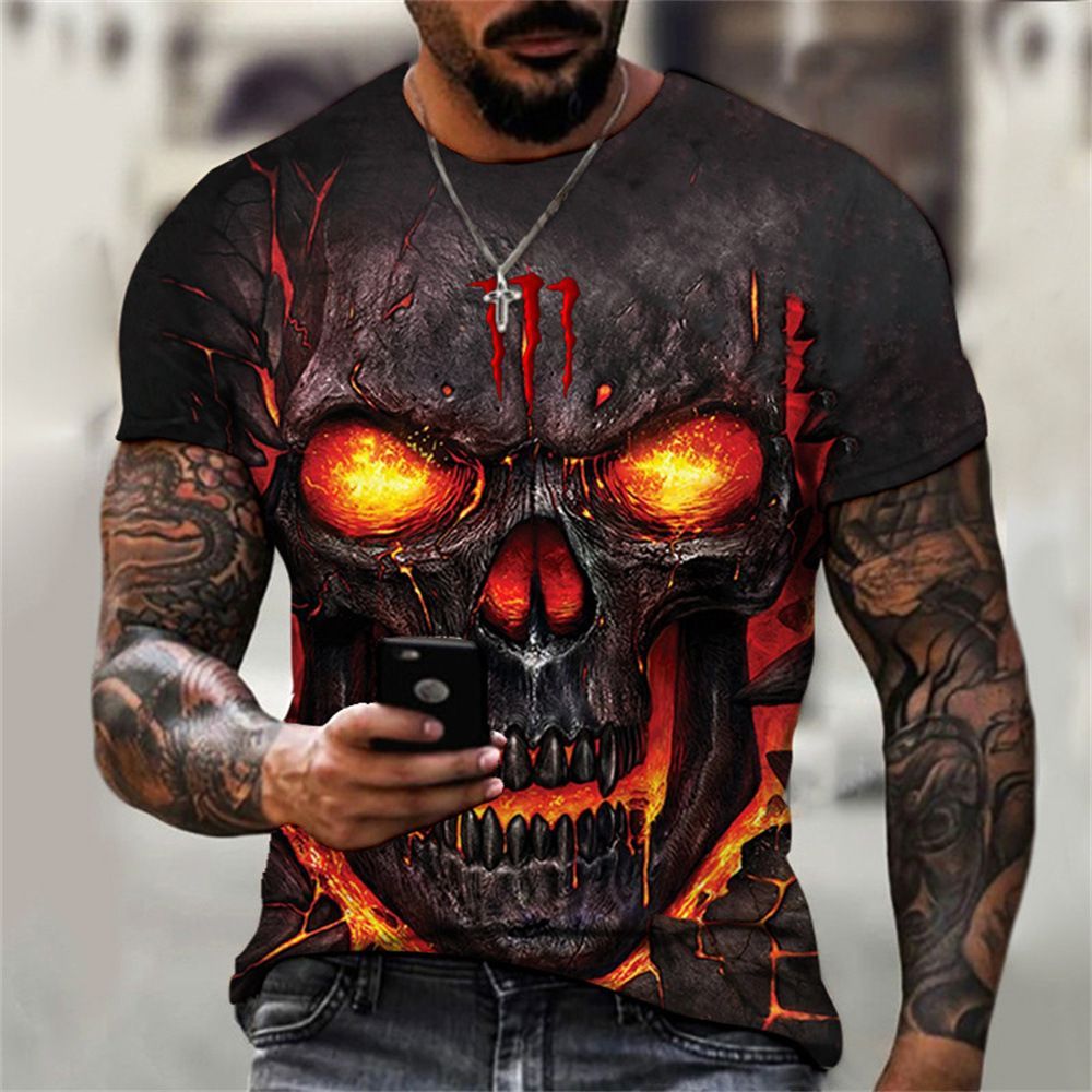 2024 AliExpress Cross border Amazon Foreign Trade Summer Style Short Sleeve Skull Digital Printed Men's 3D T-shirt