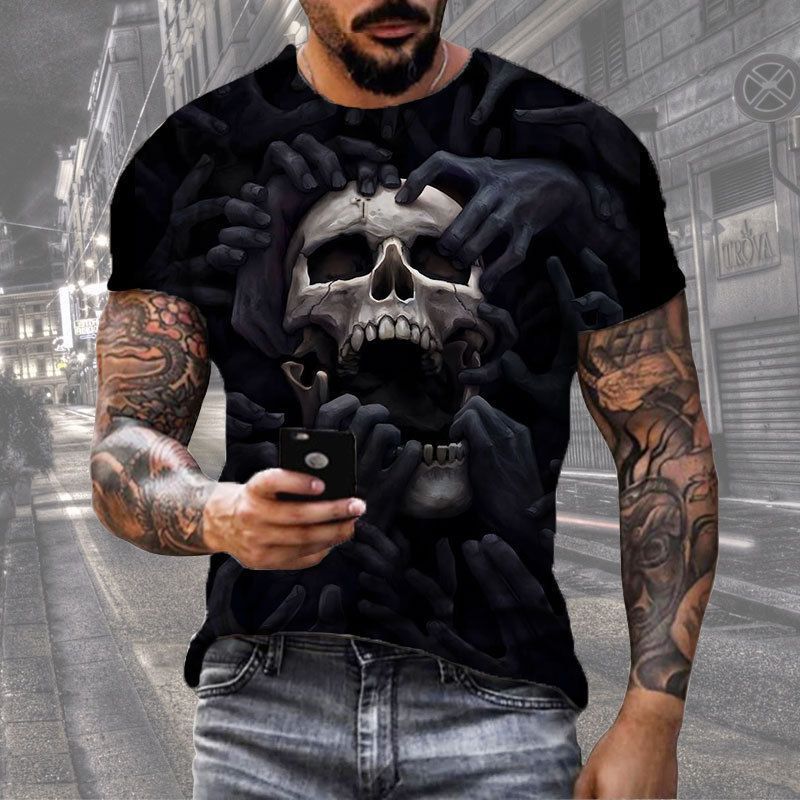 2024 AliExpress Cross border Amazon Foreign Trade Summer Style Short Sleeve Skull Digital Printed Men's 3D T-shirt
