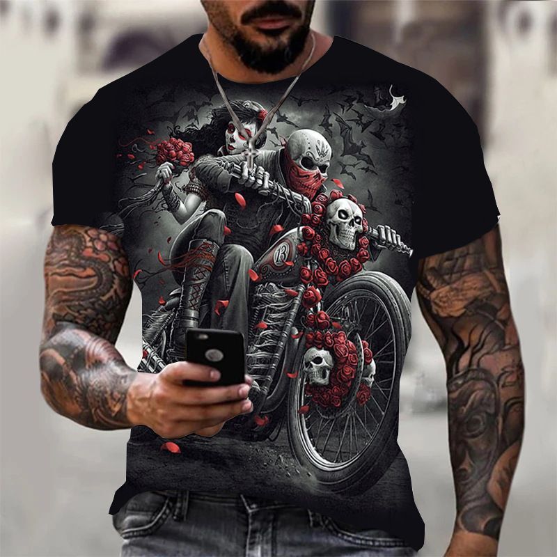 2024 AliExpress Cross border Amazon Foreign Trade Summer Style Short Sleeve Skull Digital Printed Men's 3D T-shirt
