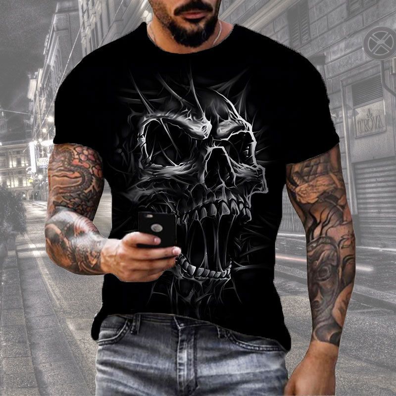 2024 AliExpress Cross border Amazon Foreign Trade Summer Style Short Sleeve Skull Digital Printed Men's 3D T-shirt