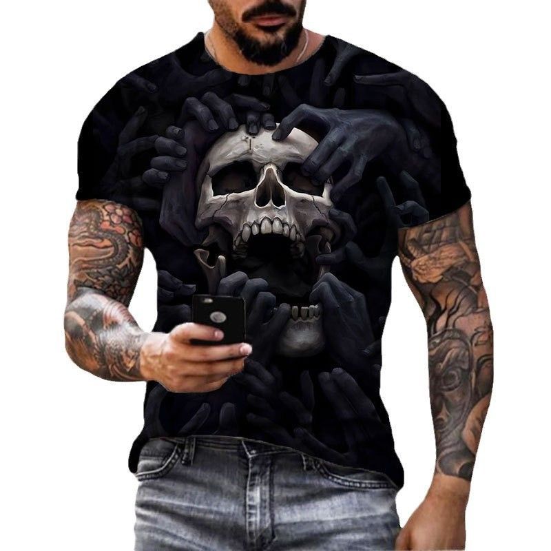 2024 AliExpress Cross border Amazon Foreign Trade Summer Style Short Sleeve Skull Digital Printed Men's 3D T-shirt