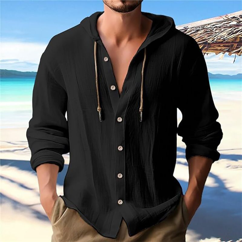 Men Cotton Linen Long Sleeve Button Down Shirt Summer Casual Hawaiian Beach Tops Lightweight Fashion Hoodies White S