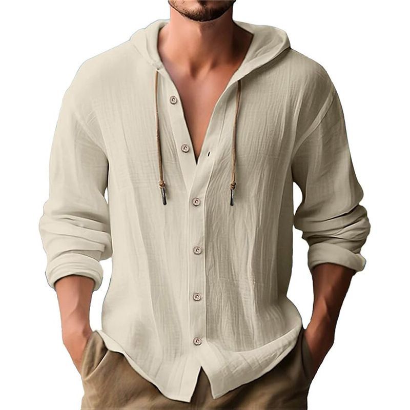 Men Cotton Linen Long Sleeve Button Down Shirt Summer Casual Hawaiian Beach Tops Lightweight Fashion Hoodies White S
