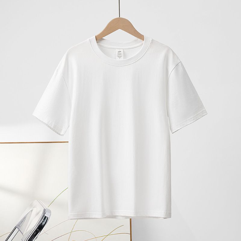 Japanese 230g pure cotton short sleeved T-shirt women's shoulder round neck top solid color half sleeved base shirt men's wholesale White S