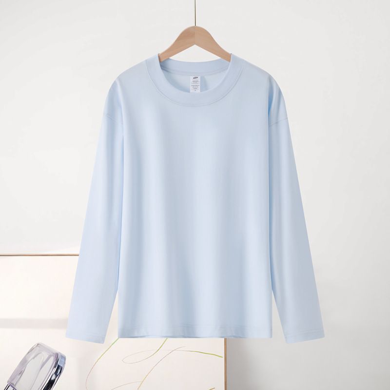 230g Simple Interior Undercover Women's Autumn Long Sleeve Pure Cotton Shoulder T-shirt Men's Round Neck Solid Color Couple Clothes Wholesale White S
