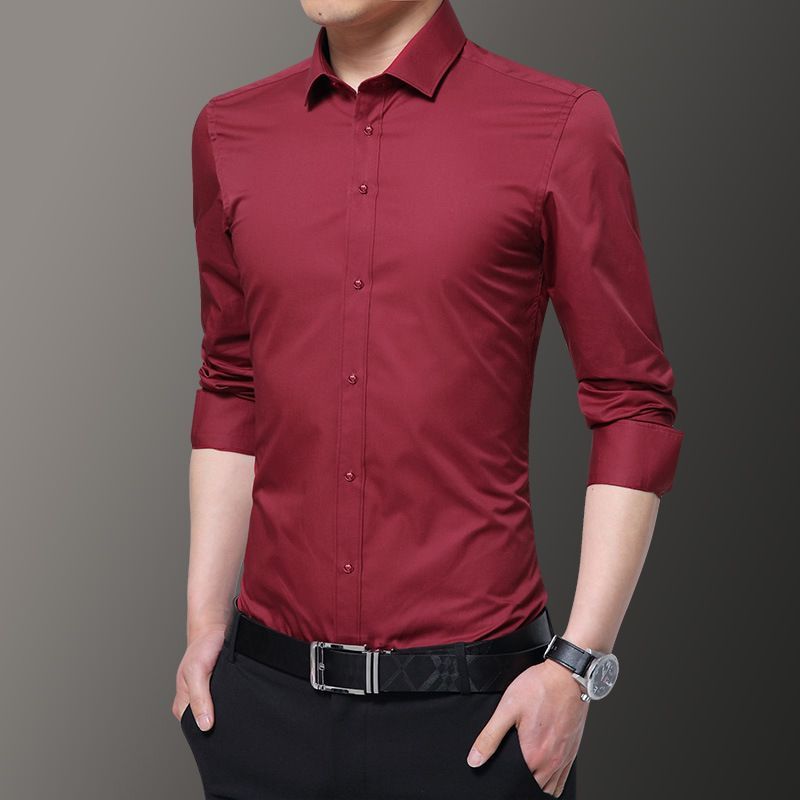 Long-sleeved shirt men's Korean version slim spring and autumn style clothes handsome gray men's shirt trendy casual formal inch clothes Black M