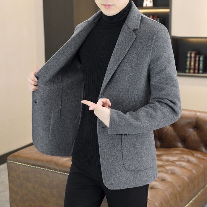 2024 woolen coat men's suit autumn and winter new suit cropped tweed jacket business casual trend 01 M