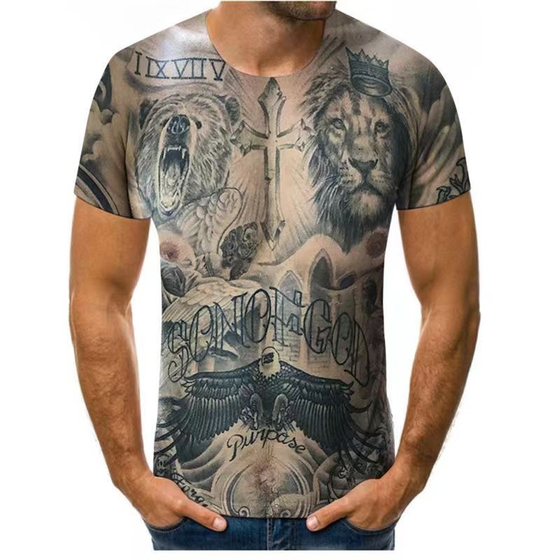 Fashionable new men's t-shirt printed casual short sleeved sports outdoor 01 S