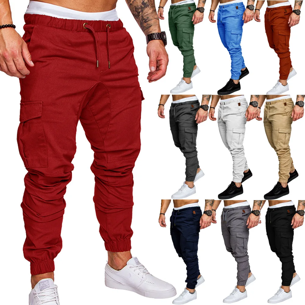 Men Pants Thin Fashion Casual Jogger Pants 2020 Streetwear Cargo Pants Men's Multi-pockets Trousers Fitness Gyms Sweatpants Mens Light Blue M