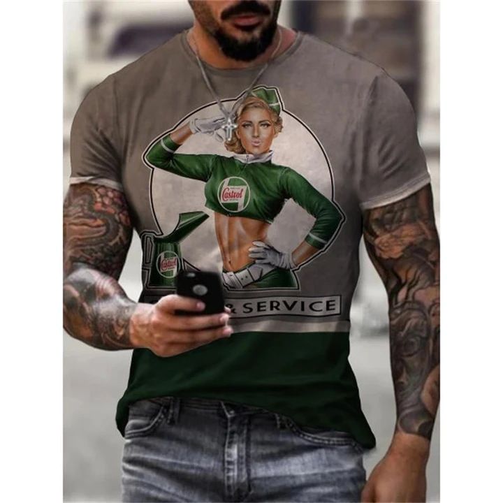 Summer Digital Print Short Sleeve T-Shirt European and American men's fashion casual style 3D printed round neck short sleeve T-shirt 01 S