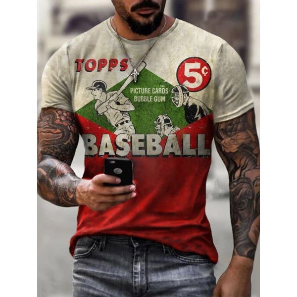 Summer Digital Print Short Sleeve T-Shirt European and American men's fashion casual style 3D printed round neck short sleeve T-shirt 01 S