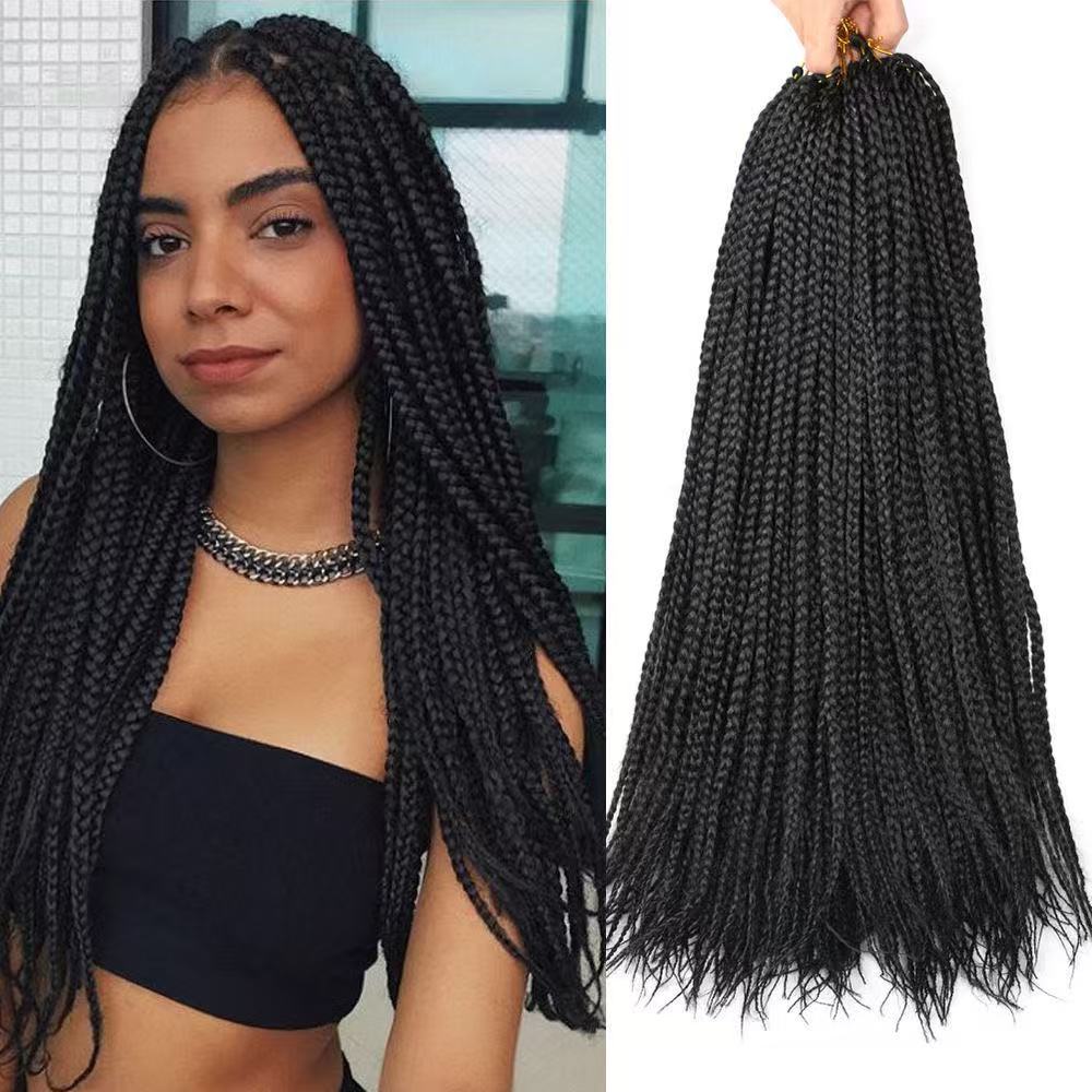 European and American style three-strand braids; Box Braids; Crochet Hair Extension; Hooked dreadlocks wig black 18 inch