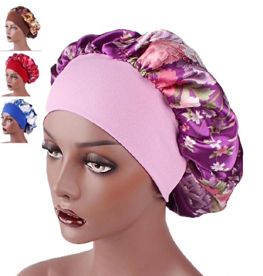 Satin Headscarf Hat Sleeping Bonnet Women Curly Hair Wrap Silk Cap Fashion Head Scarf Headwear Night Sleep Hat Adjust Head Cover Hat For Curly Springy Hair Styling Accessories Soft Elastic Band Bro