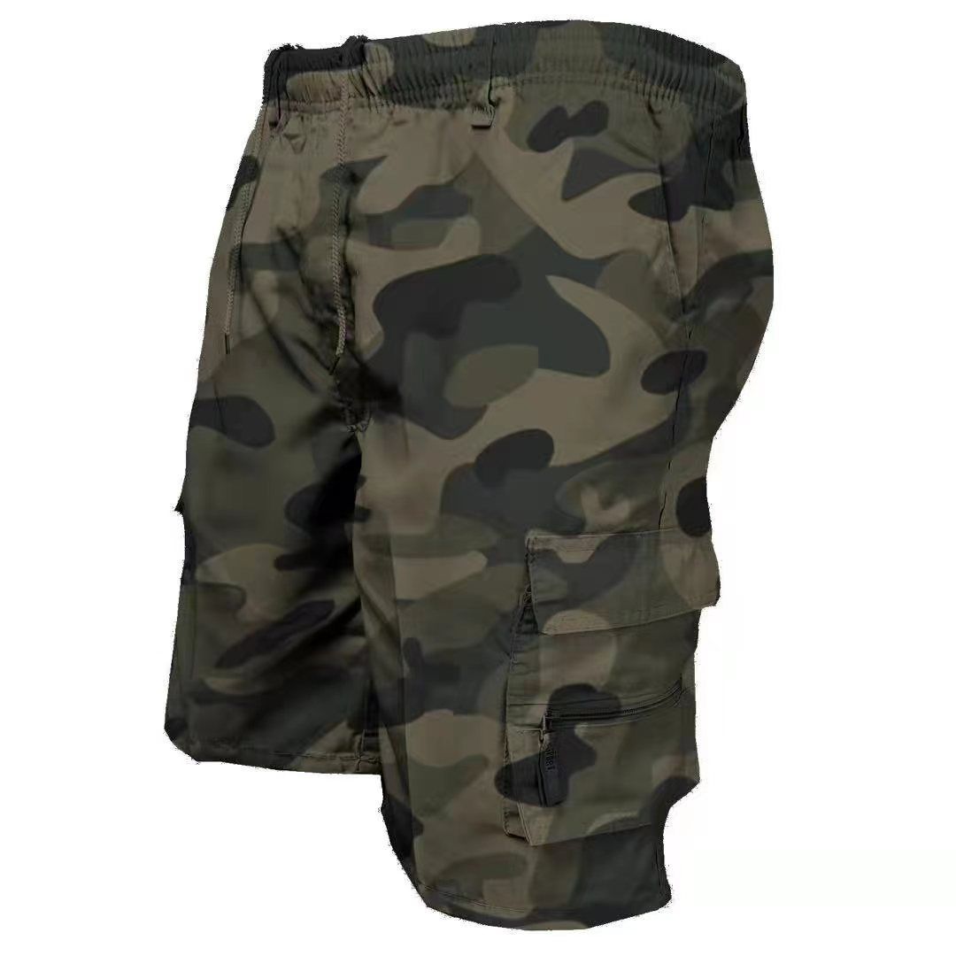 Men's Camouflage Cargo Shorts Casual Loose Work Tooling Shorts Summer Male's Outdoor Knee Length Short Pants White M