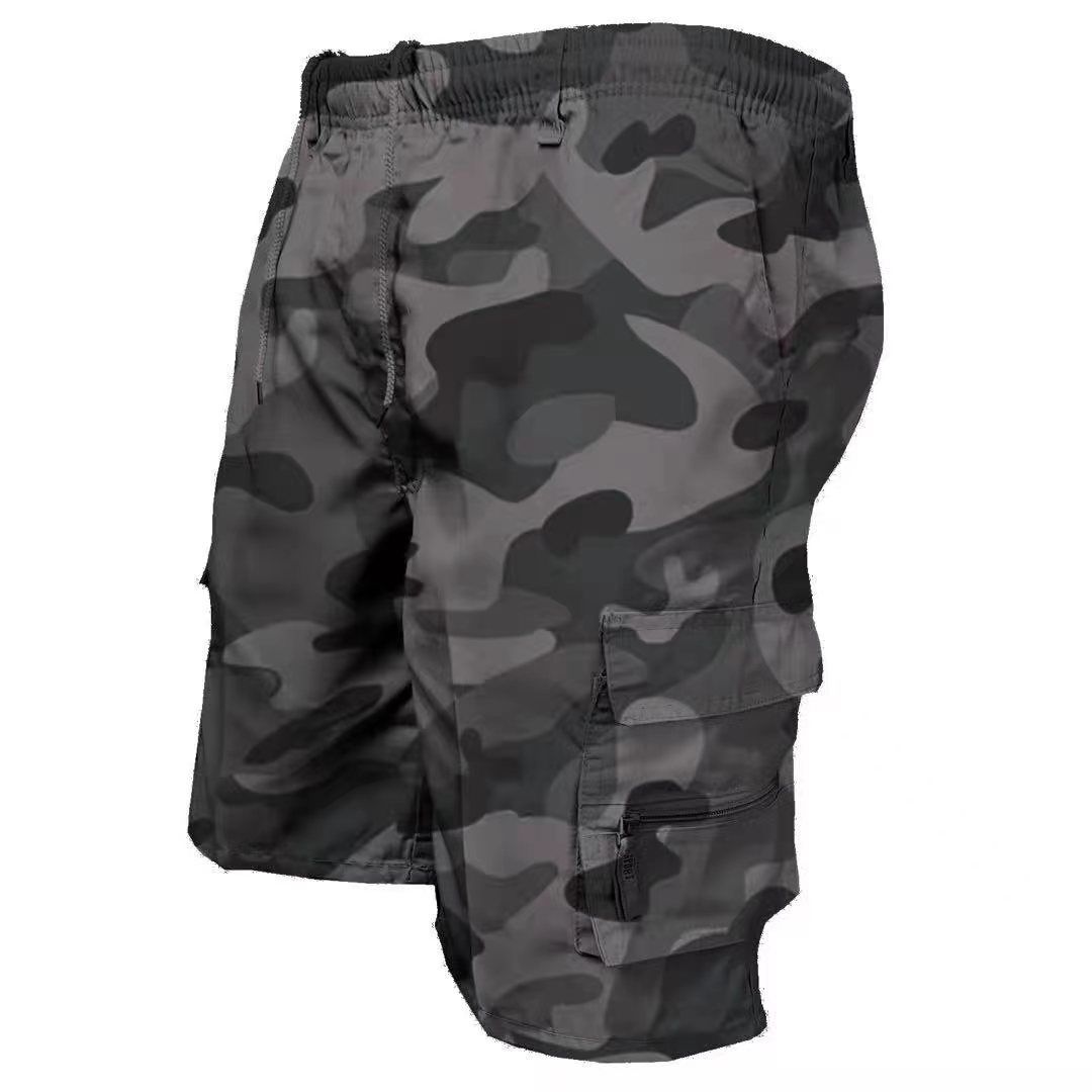 Men's Camouflage Cargo Shorts Casual Loose Work Tooling Shorts Summer Male's Outdoor Knee Length Short Pants White M