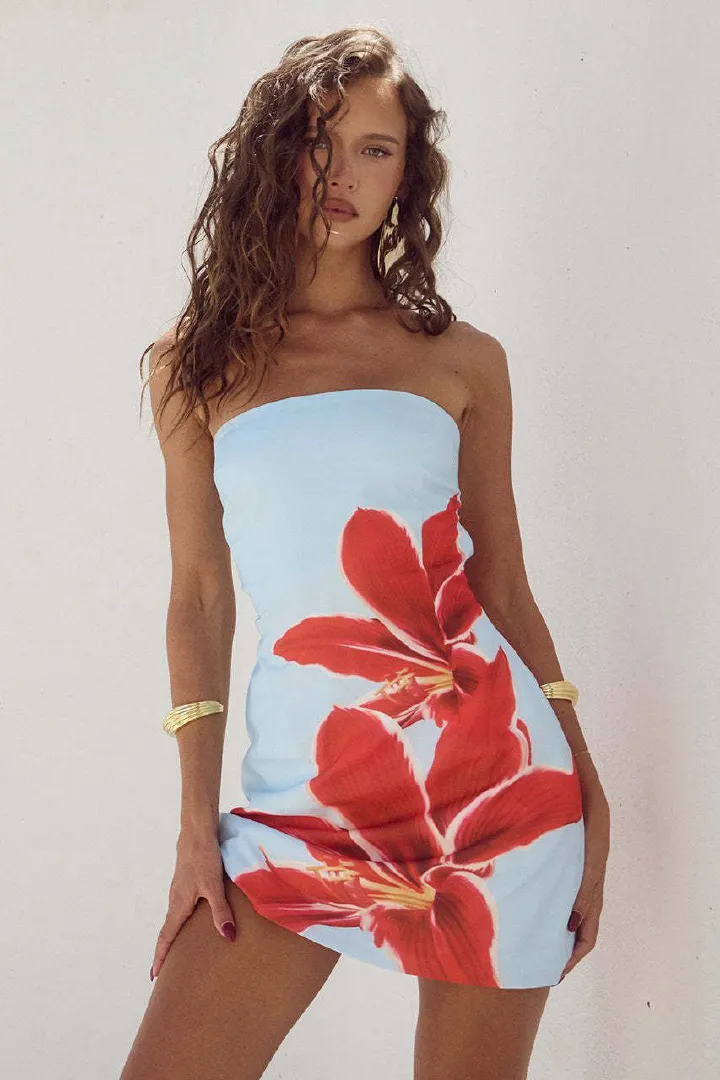 Summer Sexy Women's Clothing Sleeveless Floral Printed Corset Short Dress black S