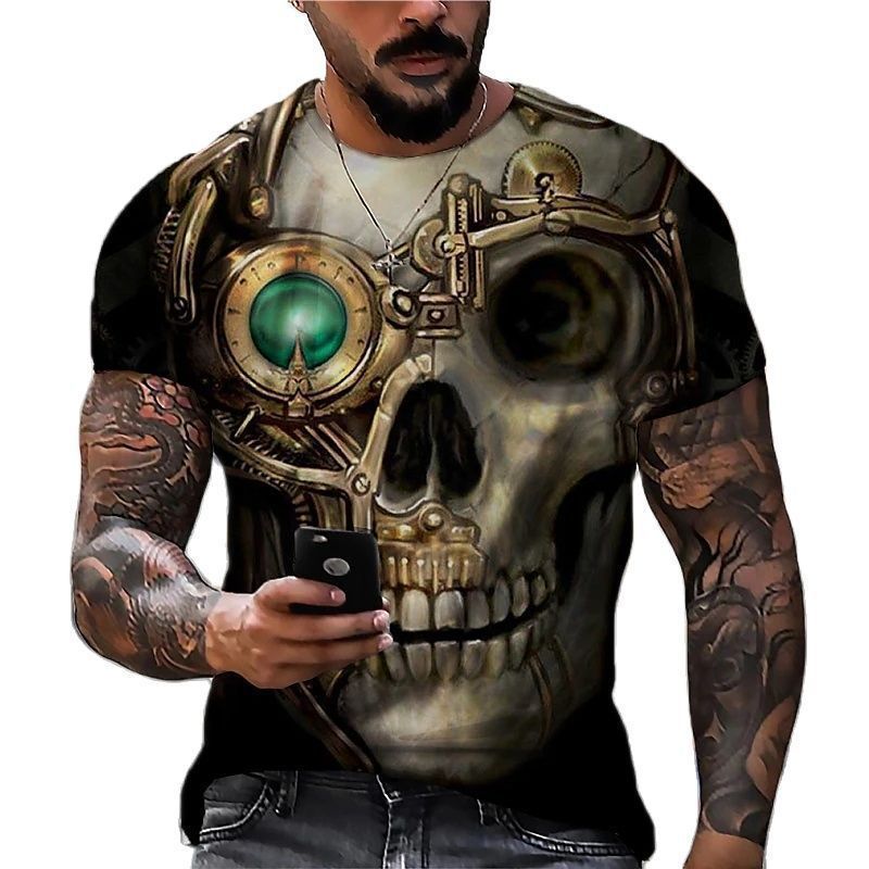 Amazon's best-selling skeleton digital printed 3D T-shirt on AliExpress, men's summer breathable short sleeved top made of cotton