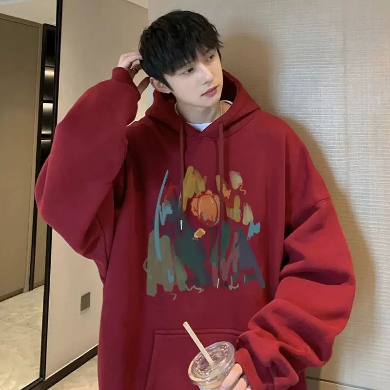 Fashionable versatile niche hoodie men's spring and autumn fashion brand high weight double-layer hooded sweatshirt oversized couple jacket