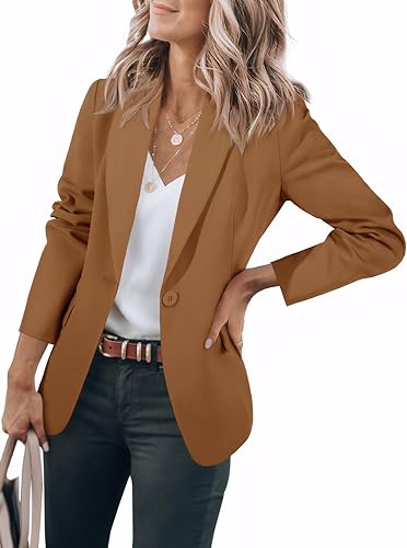 Womens Casual Blazers Open Front Long Sleeve Work Office Suit Jackets Blazer Apricot M