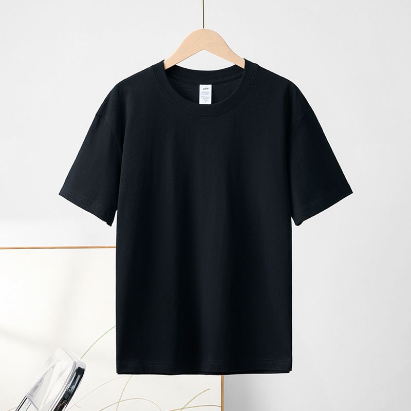 Japanese 230g pure cotton short sleeved T-shirt women's shoulder round neck top solid color half sleeved base shirt men's wholesale White S