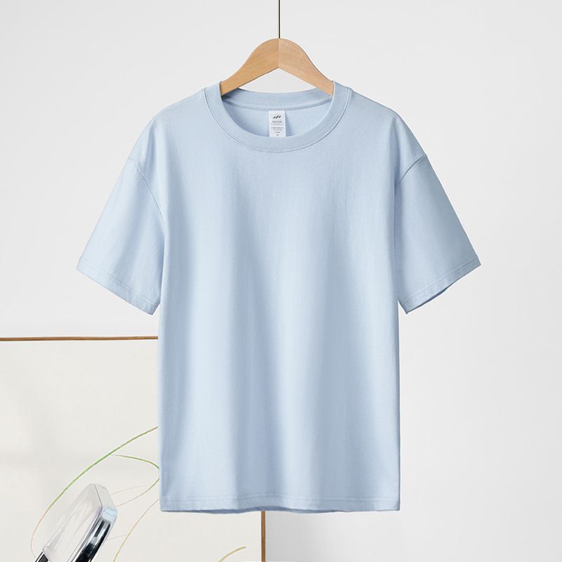 Japanese 230g pure cotton short sleeved T-shirt women's shoulder round neck top solid color half sleeved base shirt men's wholesale White S