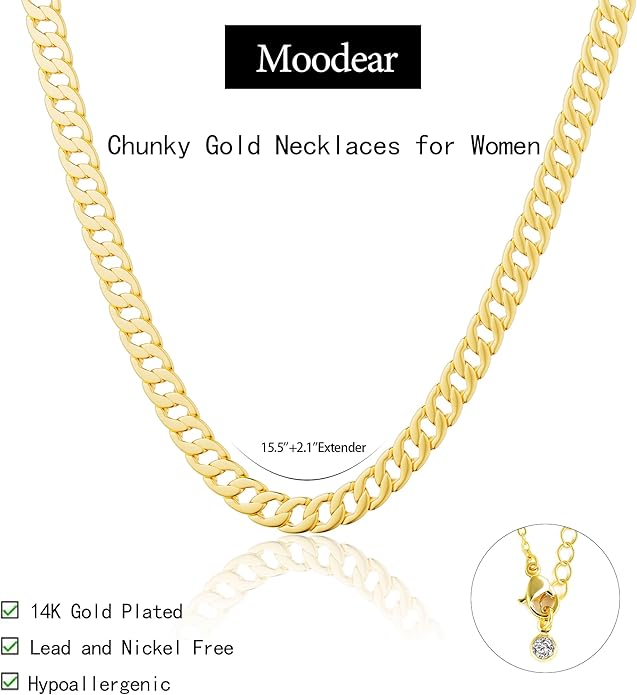 Gold Necklace for Women 14K Dainty Chunky Gold/Sliver Chain Necklace Cuban Link Paperclip Chain Choker Toggle Clasp Layered Pearl Pendent Necklace for Women Trendy Fashion Jewelry gold as picture