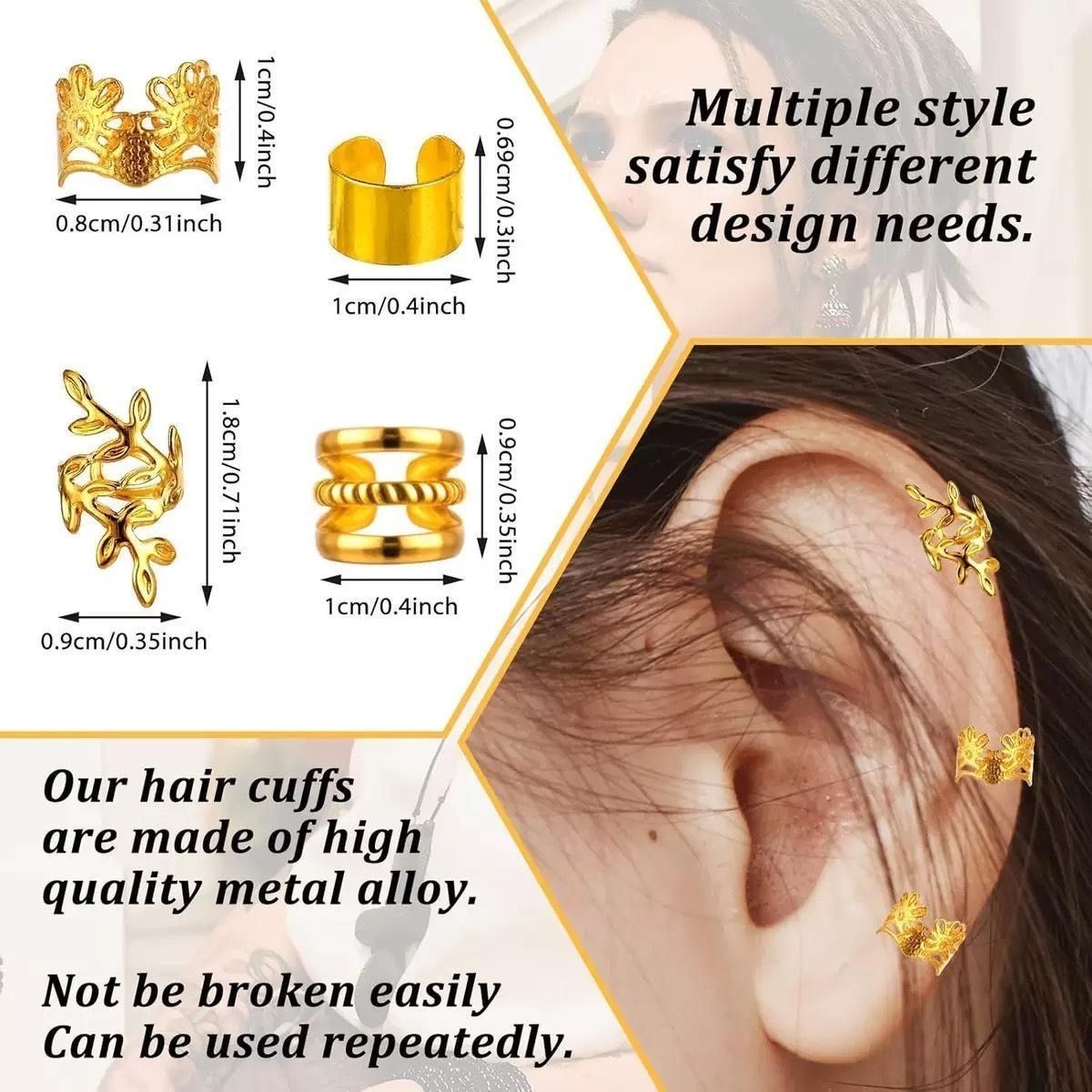50 pieces of golden Dreadlock Locs hair accessories, suitable for women and girls' braid hair rings, adjustable cuff braided hair ring decoration gold as picture
