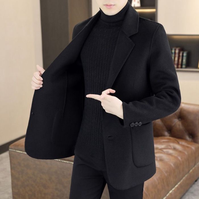 2024 woolen coat men's suit autumn and winter new suit cropped tweed jacket business casual trend 01 M
