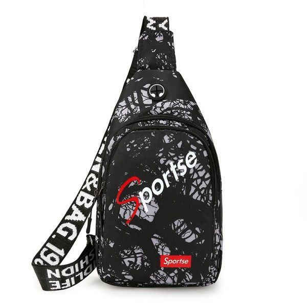 Men's Single Shoulder Crossbody Casual Oxford Cloth Sports Cycling Chest Crosspack Cross-Body Sling Bags Black Medium