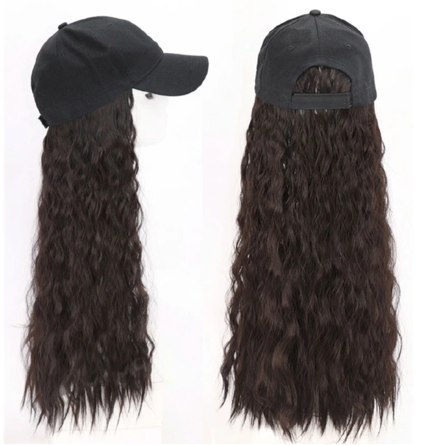 Black Hat wig female curly hair fashion cap natural hair for lady Black One size
