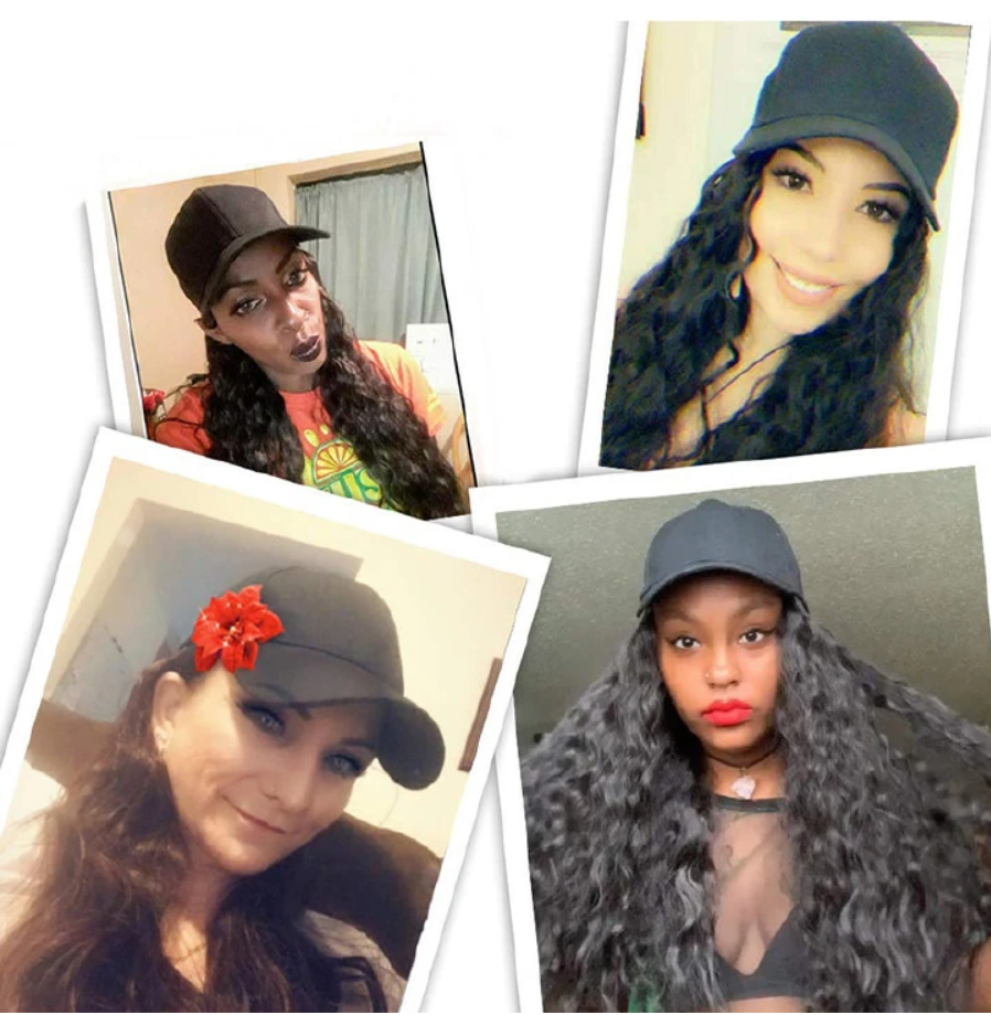 Black Hat wig female curly hair fashion cap natural hair for lady Black One size