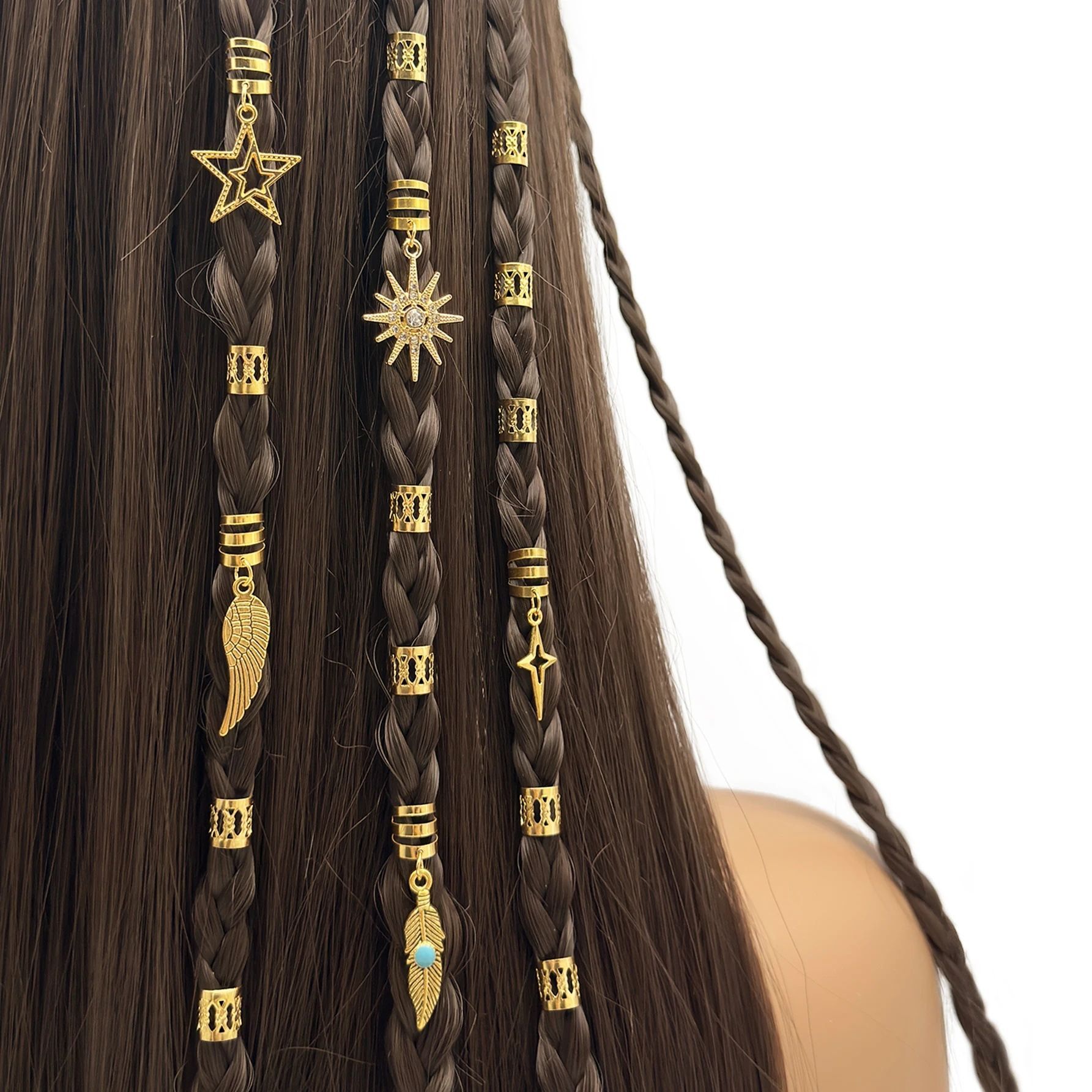 25pcs alloy set wig accessories braid hair accessories gold Amazon cross-border dirty braid hair tie ring accessories