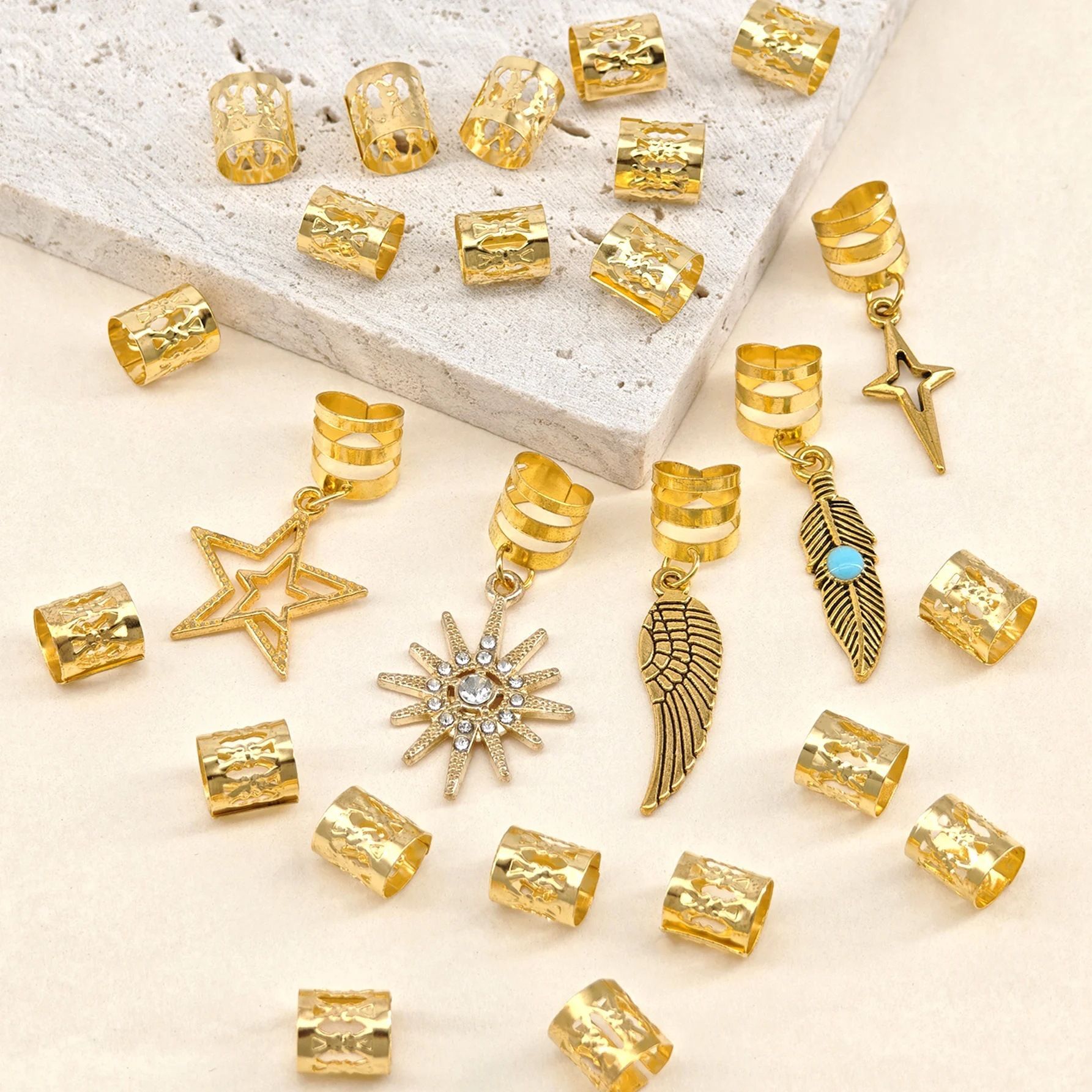 25pcs alloy set wig accessories braid hair accessories gold Amazon cross-border dirty braid hair tie ring accessories