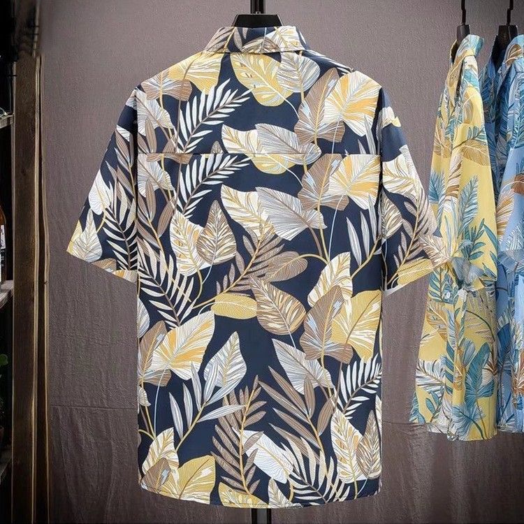 New floral shirt men's short sleeved summer hooligan handsome Hawaiian thin style youth retro beach shirt T-shirt
