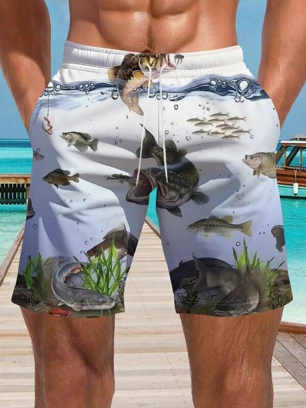 AliExpress Amazon Cross border Trade 2025 New Casual Versatile High Quality Printed Men's Casual Shorts