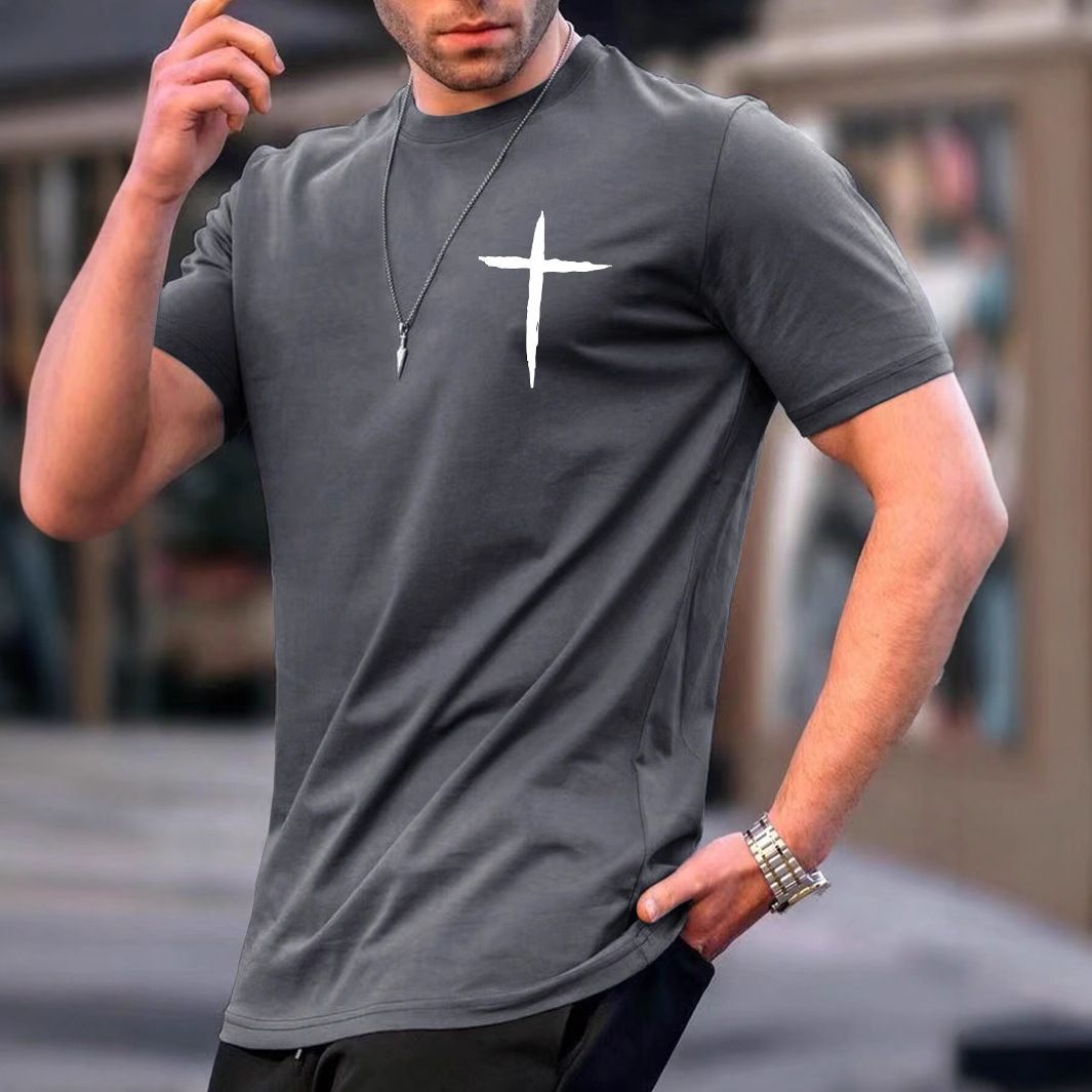 Men's casual short sleeved T-shirt loose round neck 3D digital printed rose minimalist pullover top cross-border summer