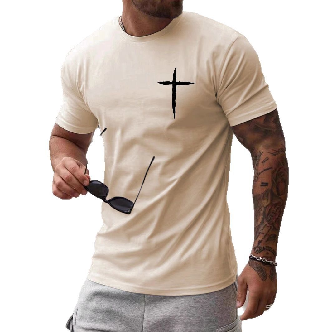 Men's casual short sleeved T-shirt loose round neck 3D digital printed rose minimalist pullover top cross-border summer
