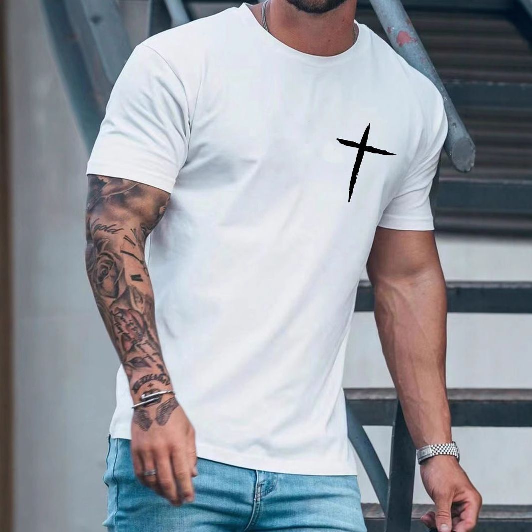 Men's casual short sleeved T-shirt loose round neck 3D digital printed rose minimalist pullover top cross-border summer