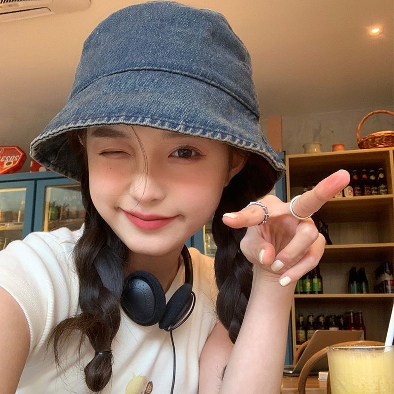 2*Sets Vintage denim fisherman hat, spring and summer thin sunscreen basin hat, casual versatile bucket hat, women's fisherman hat, ins trend