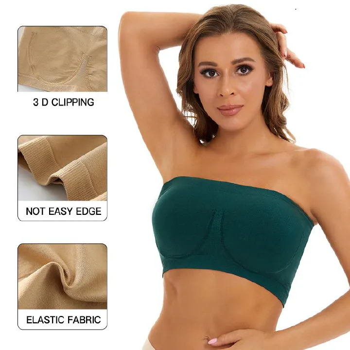 Large size foreign trade women's seamless imitation steel ring, one line circumference, strapless bra, strapless bra, cross-border sports bra