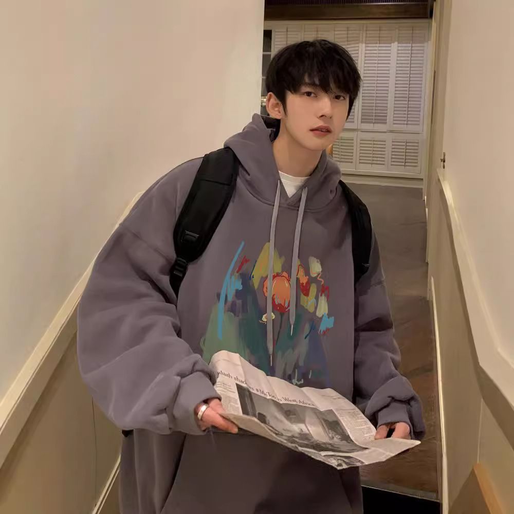 Fashionable versatile niche hoodie men's spring and autumn fashion brand high weight double-layer hooded sweatshirt oversized couple jacket