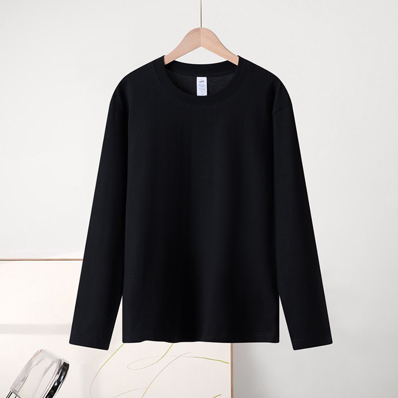 230g Simple Interior Undercover Women's Autumn Long Sleeve Pure Cotton Shoulder T-shirt Men's Round Neck Solid Color Couple Clothes Wholesale White S