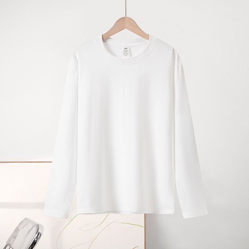 230g Simple Interior Undercover Women's Autumn Long Sleeve Pure Cotton Shoulder T-shirt Men's Round Neck Solid Color Couple Clothes Wholesale White S