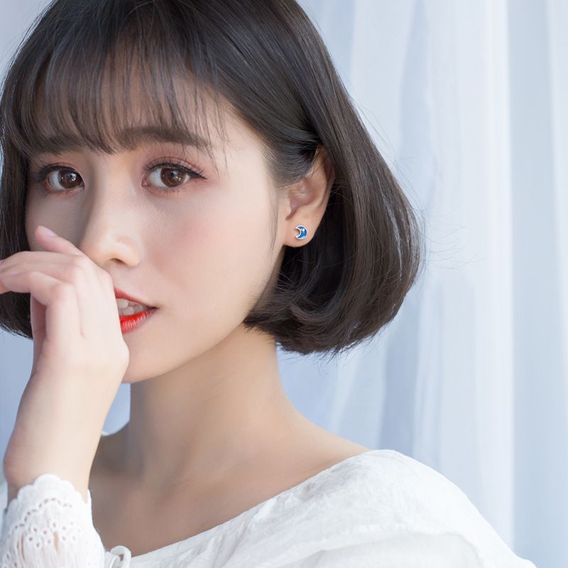 Hypoallergenic 925 Sterling Silver Stud Earrings | S925 Silver Planet Universe Earrings | Women's Korean Style Asymmetric Drip Gel Star Moon Earrings | Fashion Ear Accessories