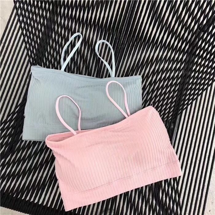 2*Sets Cross border manufacturer camisole, tank top, thread wrapped chest, strapless bra with chest cushion, girls' beautiful back sports bra, women's summer