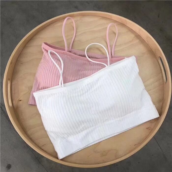 2*Sets Cross border manufacturer camisole, tank top, thread wrapped chest, strapless bra with chest cushion, girls' beautiful back sports bra, women's summer