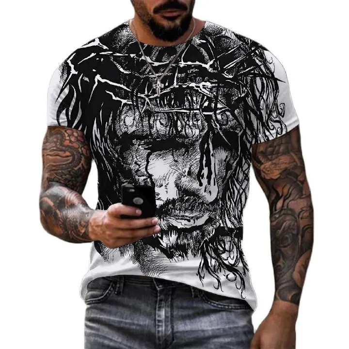 2025 cross-border new 3D digital printed short sleeved men's T-shirt tuna short sleeved T-shirt trendy and fashionable men's clothing