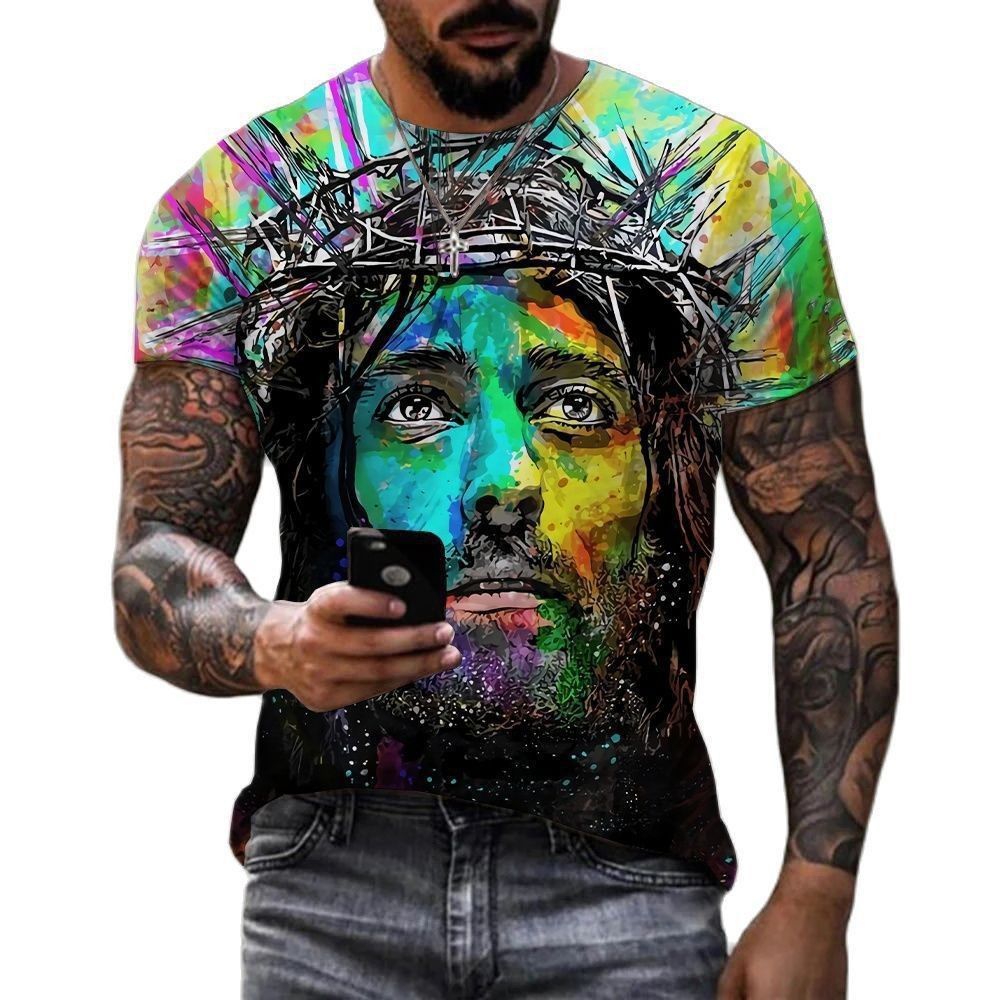 2025 cross-border new 3D digital printed short sleeved men's T-shirt tuna short sleeved T-shirt trendy and fashionable men's clothing